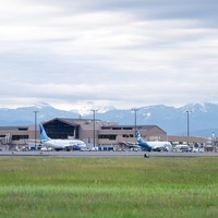 United and Alaska Airlines parked at gate